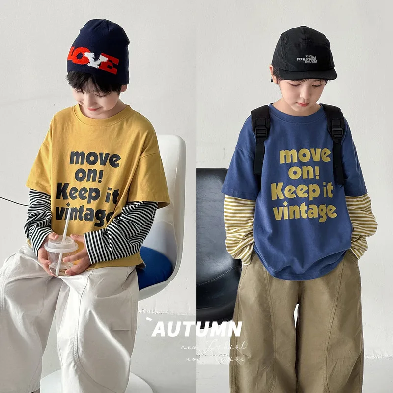 【KID】ヴィンテージ英字プリント重ね着風Tシャツ