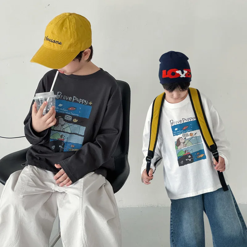 モダンカートゥーン英字プリント長袖Tシャツ