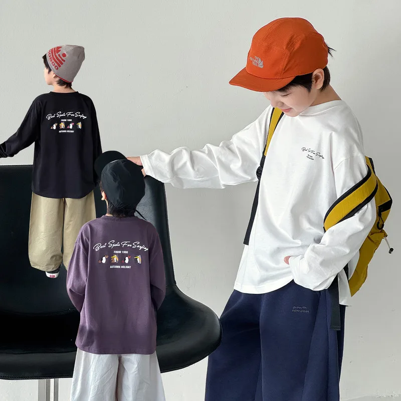 【KID】英字プリント長袖クルーネックTシャツ