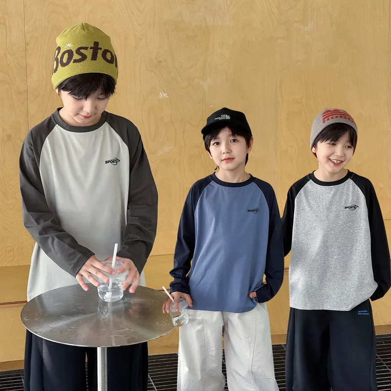 【KID】配色ラグラン英字プリント長袖Tシャツ