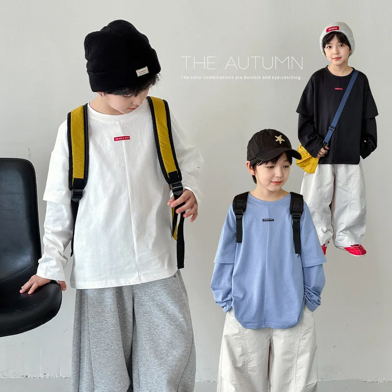 【KID】レイヤード風ロゴラベル長袖Tシャツ