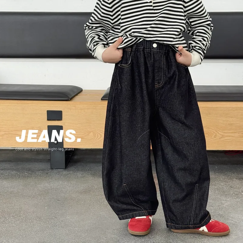 【KID】キッズダークデニムストレートロングパンツ