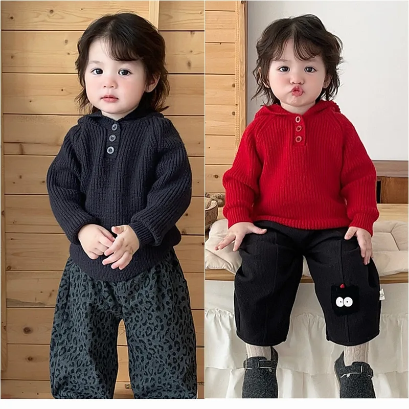 【BABY】フード付きリブ編みニットプルオーバー