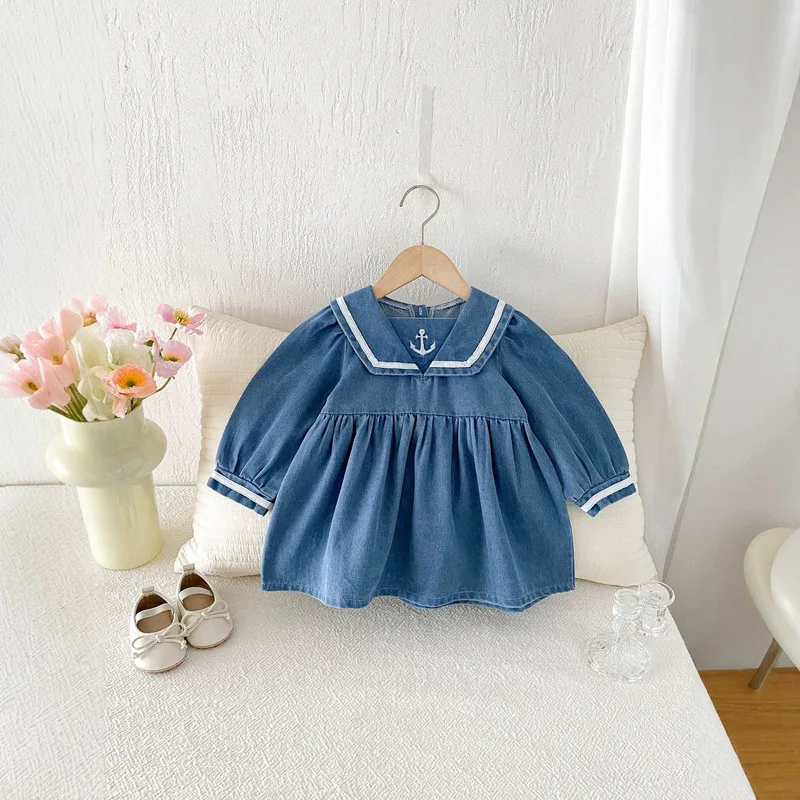 【BABY】セーラーカラーアンカーデニムワンピース