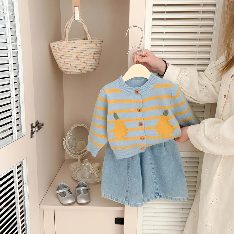 【BABY】ブルーストライプフルーツカーディガン