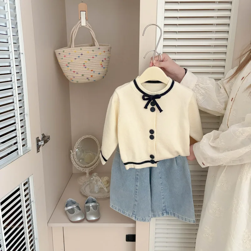 【BABY】リボン襟付きバイカラーカーディガン