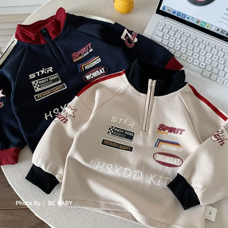 【KID】英字ロゴ配色デザイン長袖Tシャツ