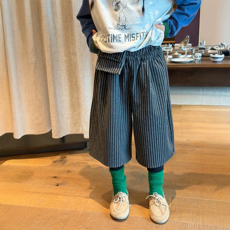 【KID】ストライプポケット付きワイドパンツ