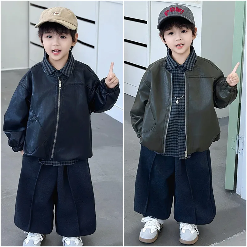 【セット】チェックシャツ重ね着ジャケットパンツセット