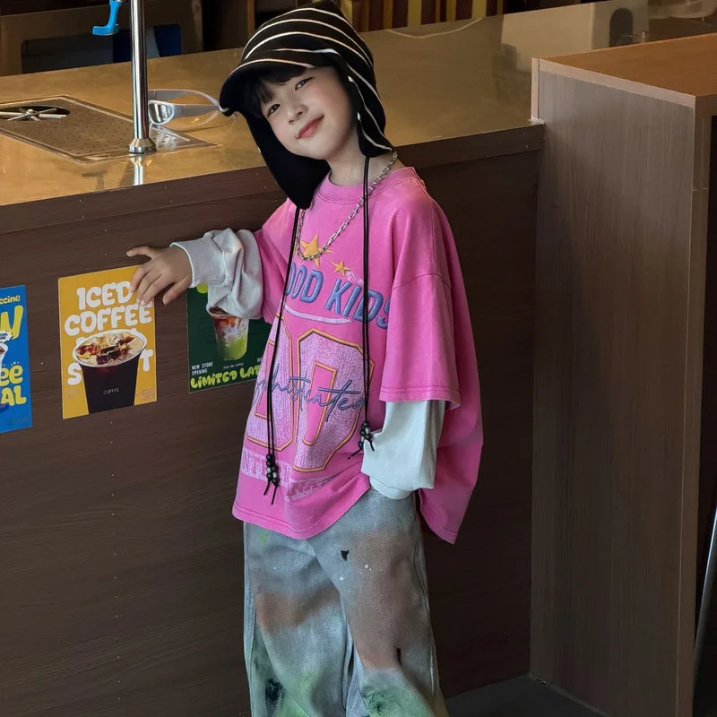 【KID】フェイクレイヤード英字プリントTシャツ