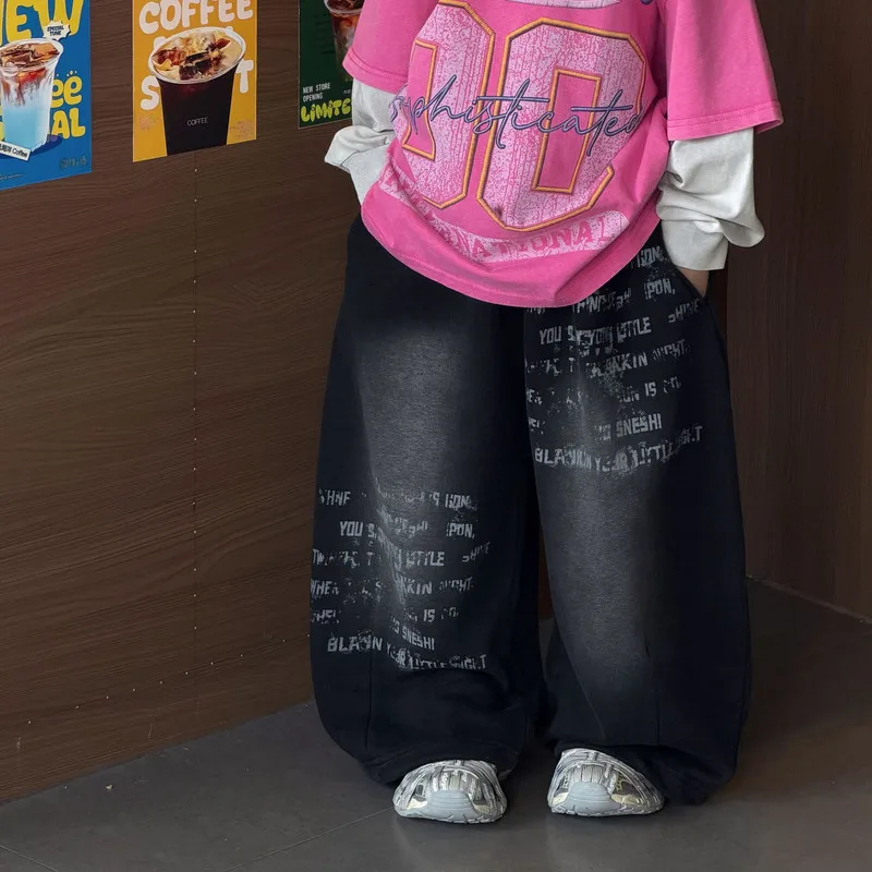 【KID】英字レタリングデニムストレートパンツ