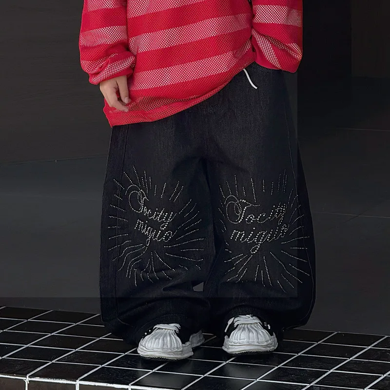 【KID】ブラックシャインデニムワイドパンツ