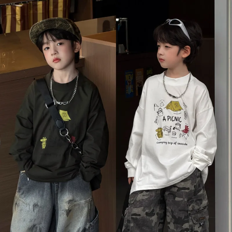 【KID】キャンプモチーフ英字プリント長袖Tシャツ
