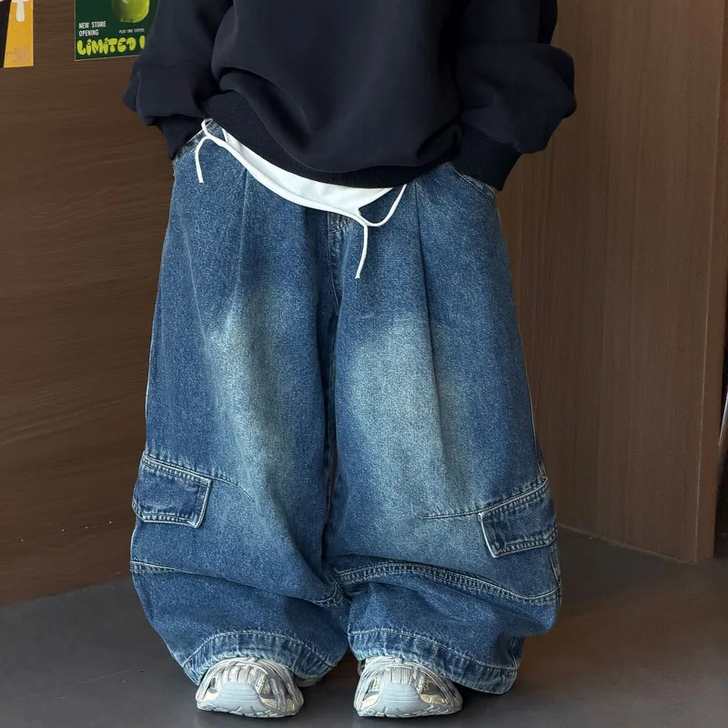 【KID】ウォッシュドワイドカーゴデニムパンツ