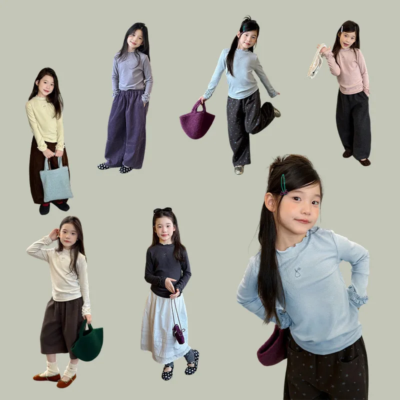 【KID】シャーリングデザイン長袖Tシャツ