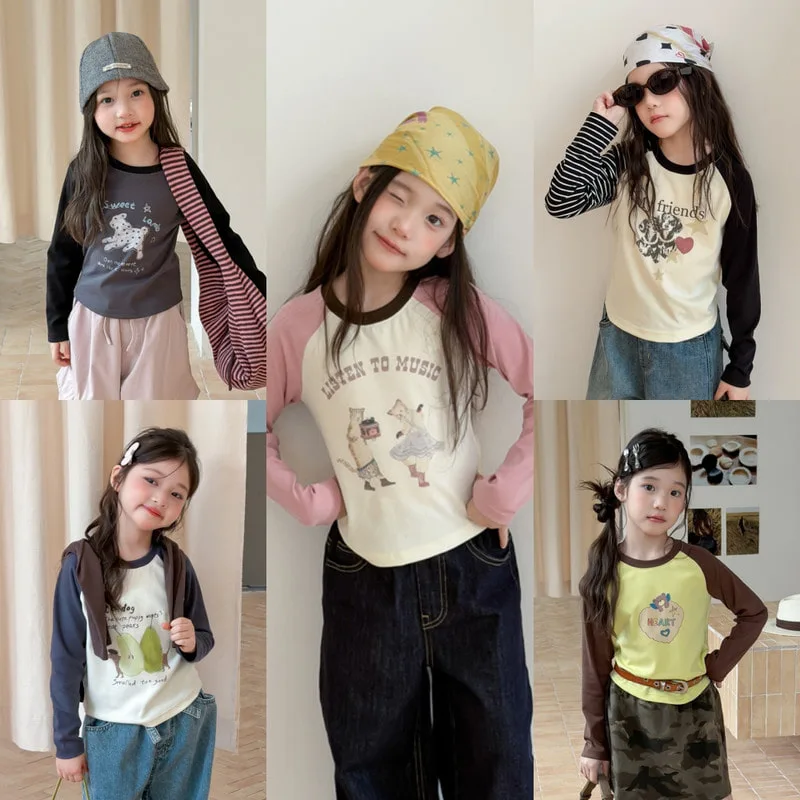 【KID】カラーブロックラグラン長袖Tシャツ