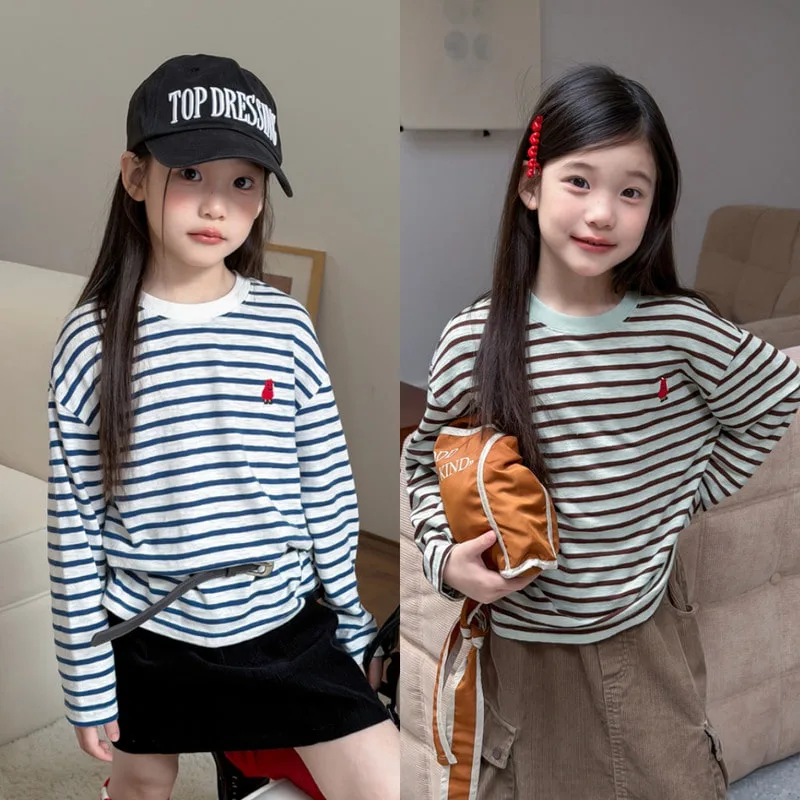【KID】ストライプワンポイント長袖Tシャツ