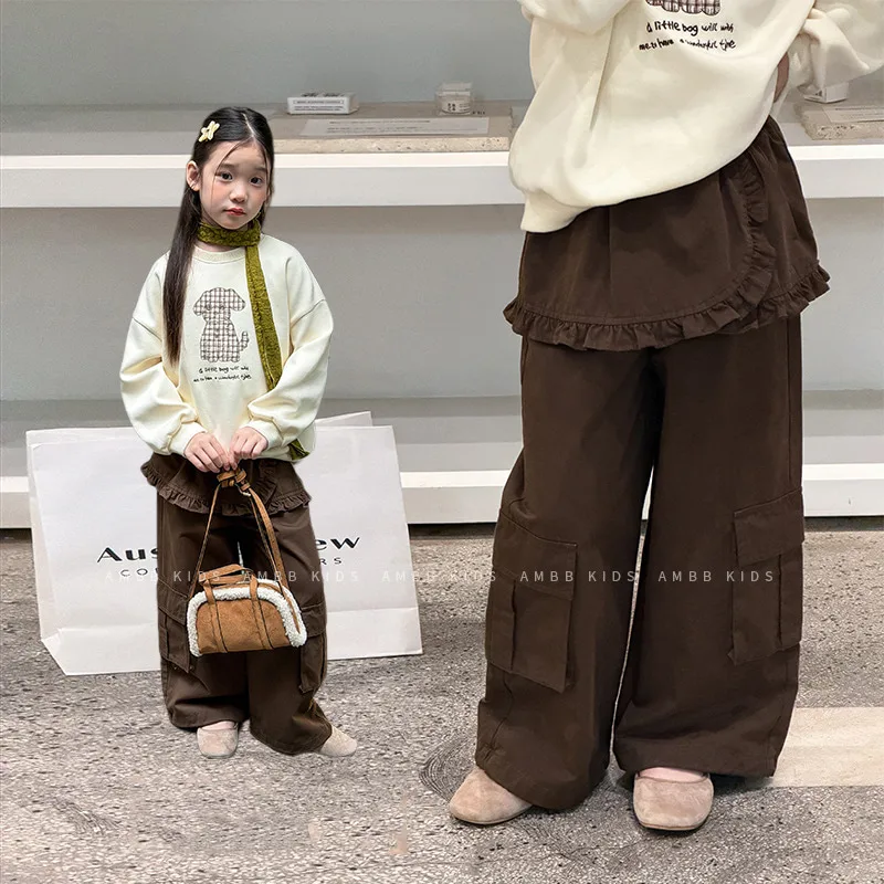 【KID】ブラウンフリルレイヤードカーゴパンツ
