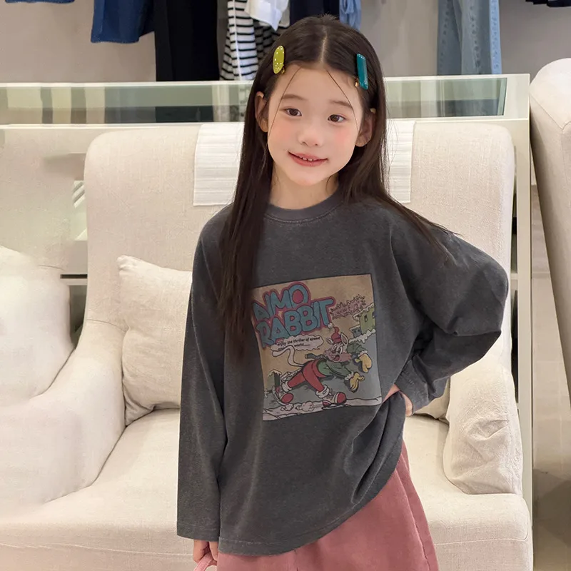 【KID】レトロカートゥーンプリント長袖Tシャツ