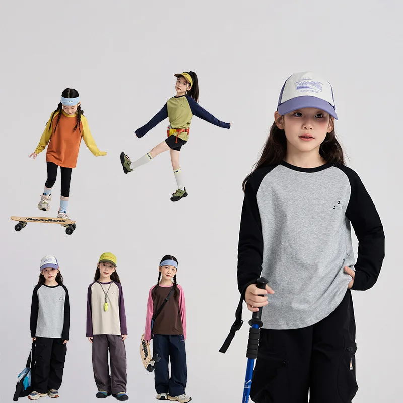 【KID】配色ラグランスリーブ長袖Tシャツ