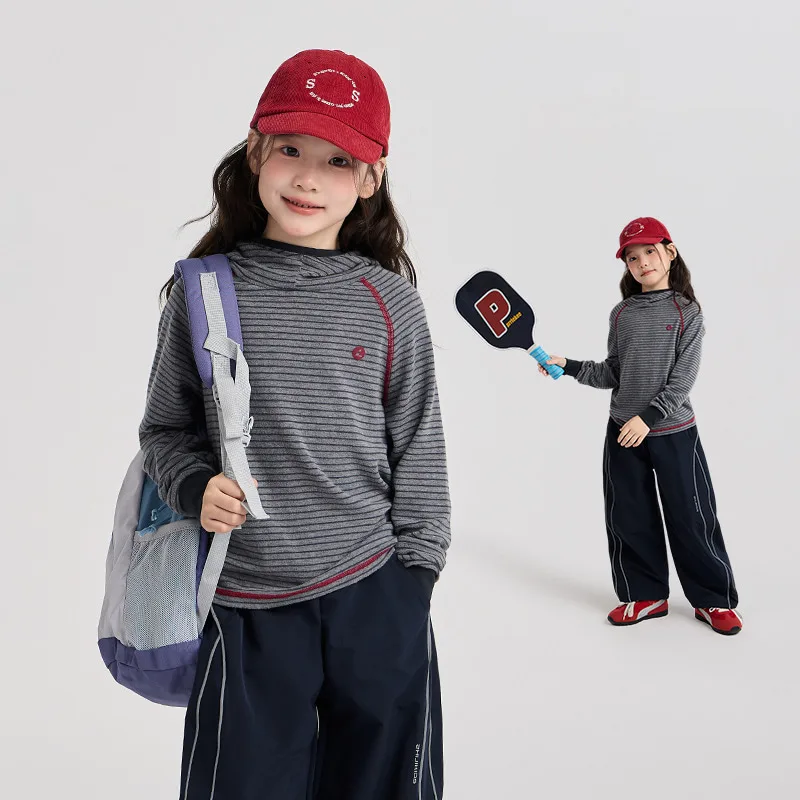 【KID】ストライプフード付き長袖Tシャツ