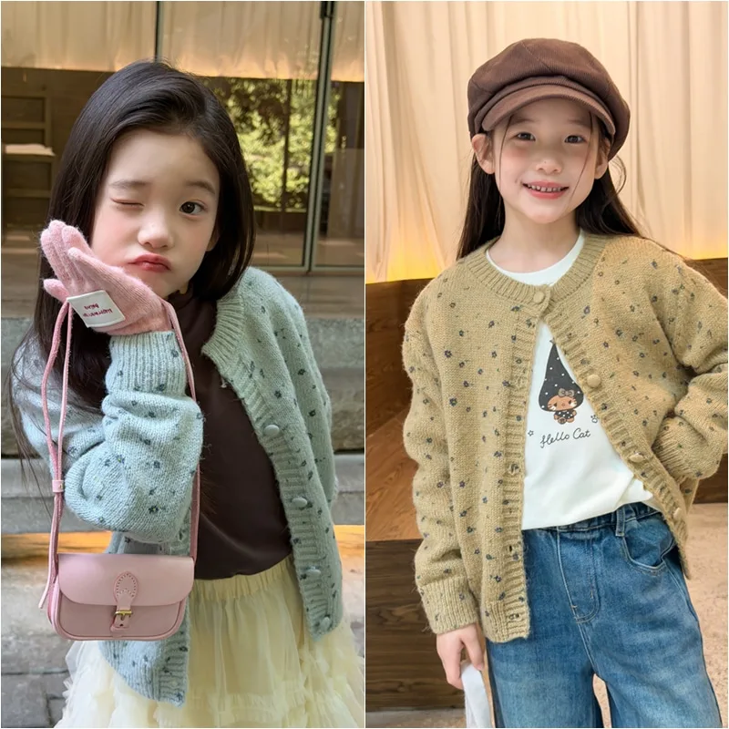 【KID】フラワー柄ボタンニットカーディガン