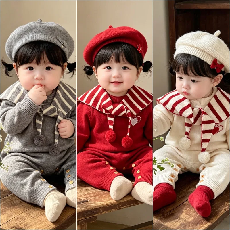 【セット】ダブルハートニットロンパース帽子ショールセット