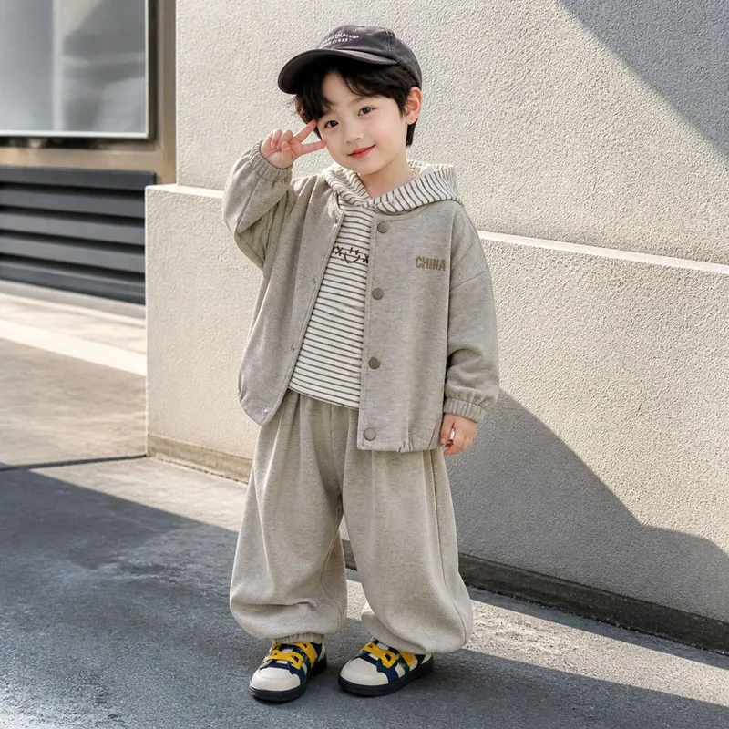 【セット】ストライプフードトップスジャケットパンツセット