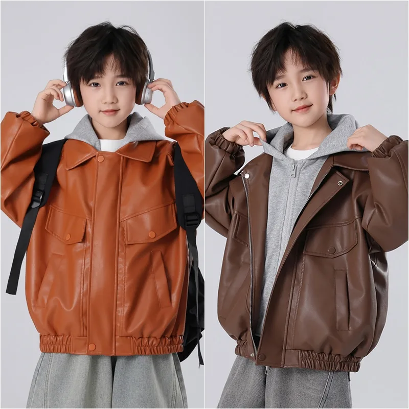 【KID】キッズフードレイヤードPUジャケット