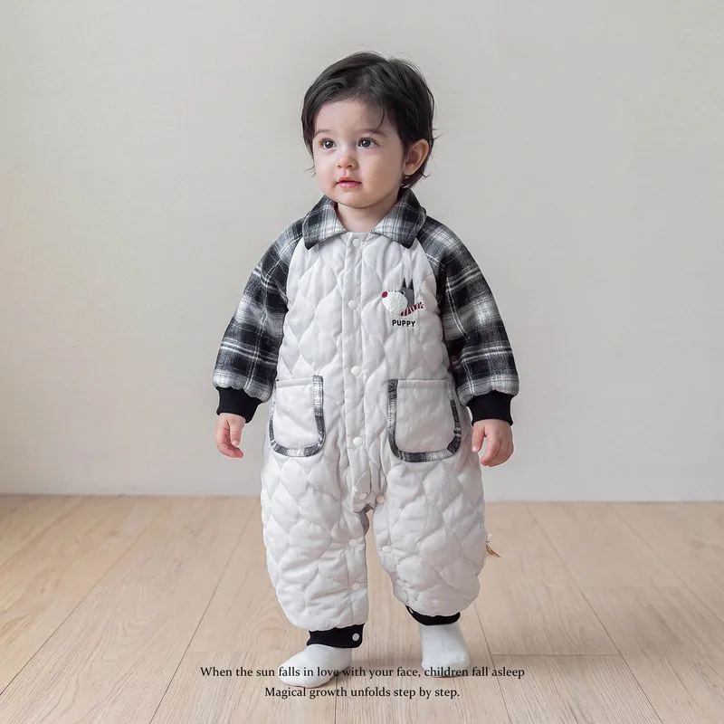 【BABY】オートパピーチェック裏起毛ロンパース