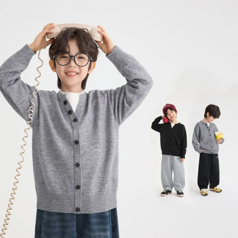 【KID】ボタンニット長袖キッズカーディガン
