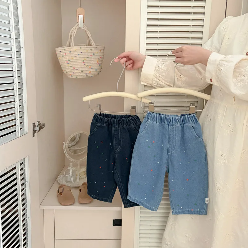 【BABY】スノーペイントドットデニムワイドパンツ