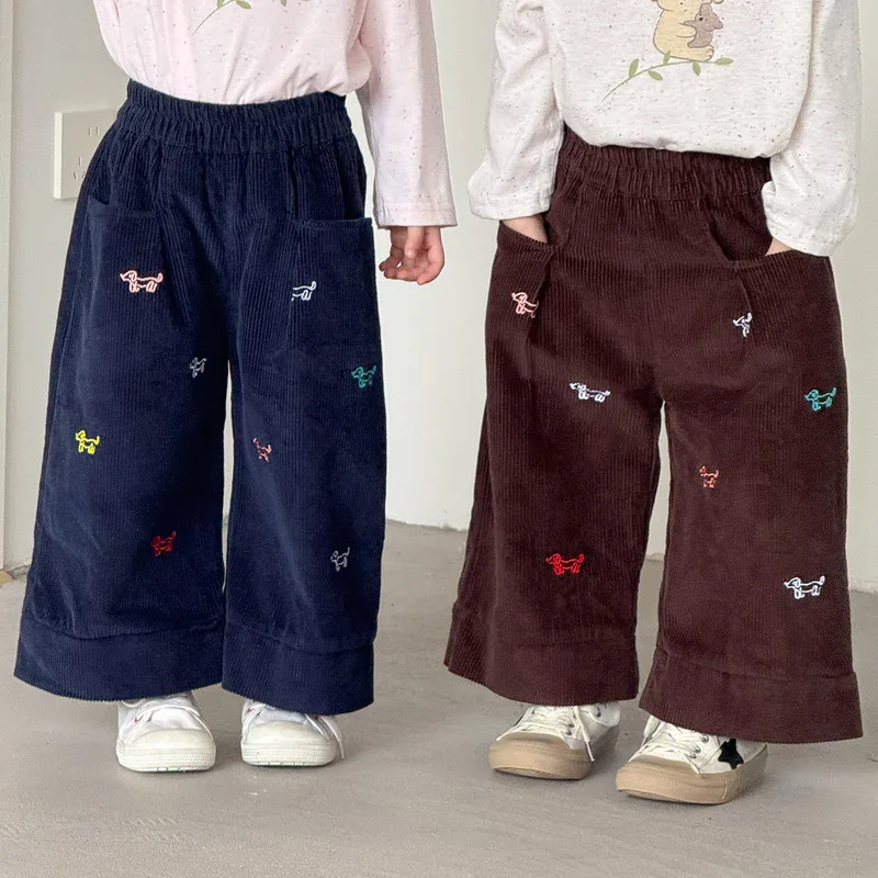 【KID】犬モチーフコーデュロイロングパンツ