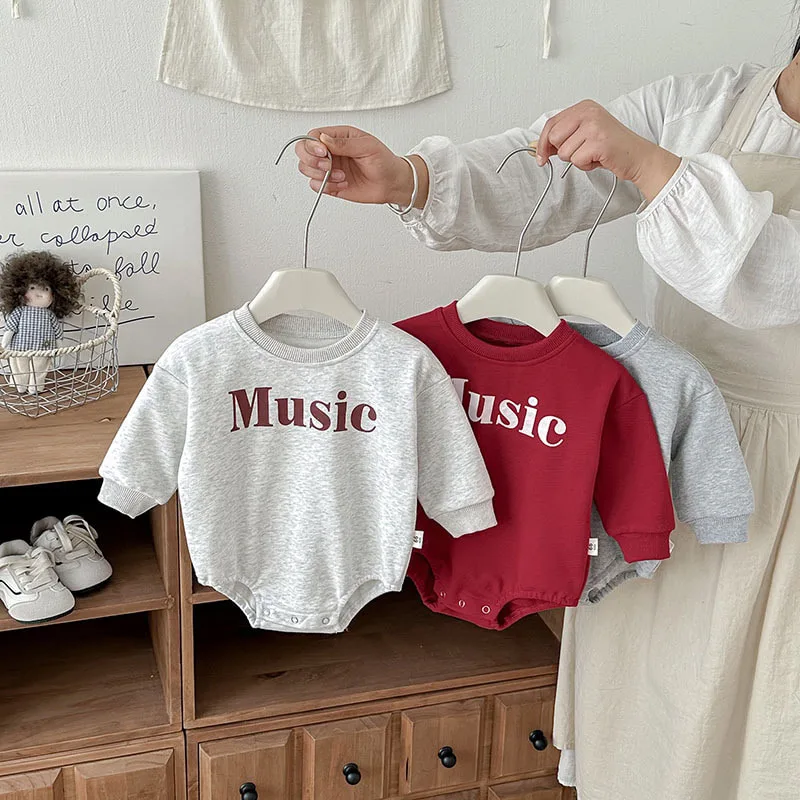 【BABY】Music英字ロゴ長袖ボディスーツ