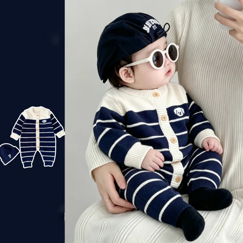 【BABY】ミッドナイトストライプロンパース