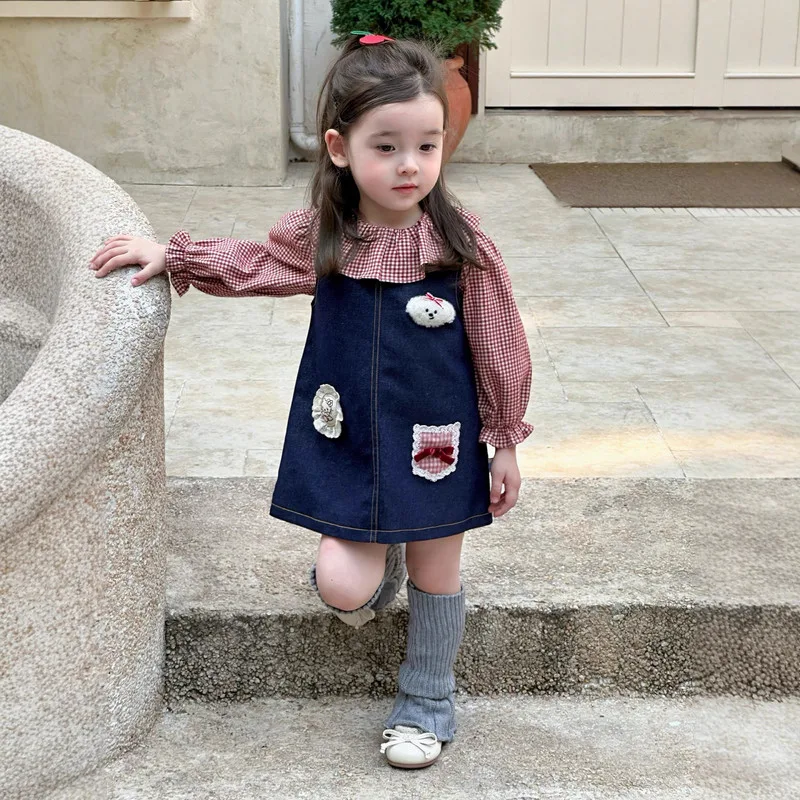 【セット】チェックブラウスデニムワンピースセット