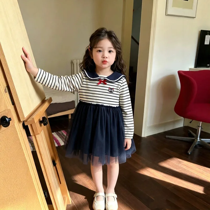 【KID】ストライプセーラーカラーチュールワンピース