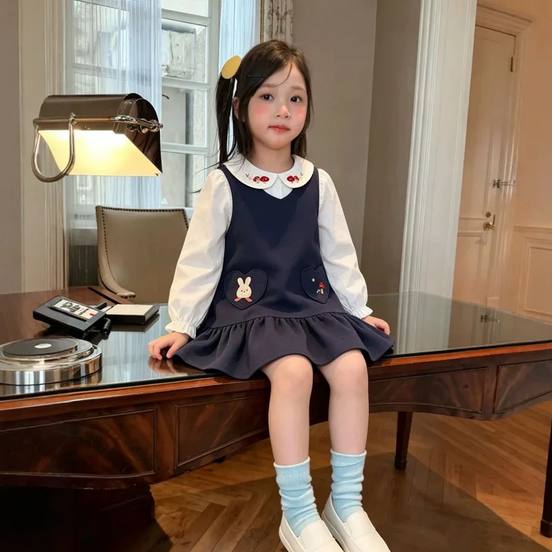 【KID】ネイビーうさぎモチーフ襟付きジャンパースカート
