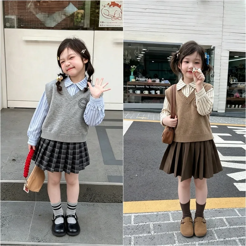 【セット】ストライプシャツベストプリーツスカートセット