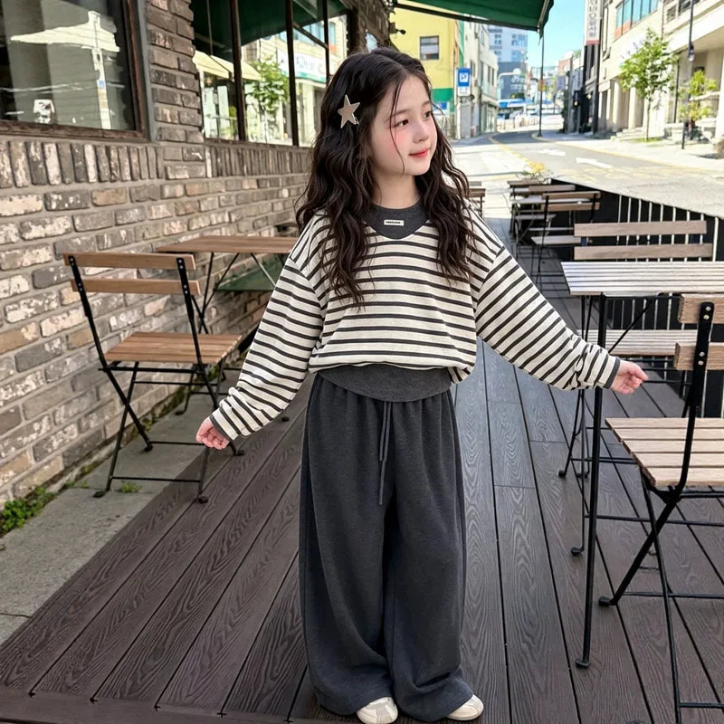【セット】アイボリーストライプトップスパンツセット