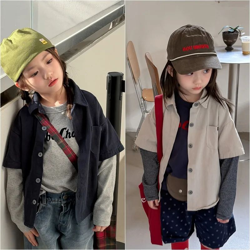 【KID】チェック柄フェイクレイヤード長袖シャツ