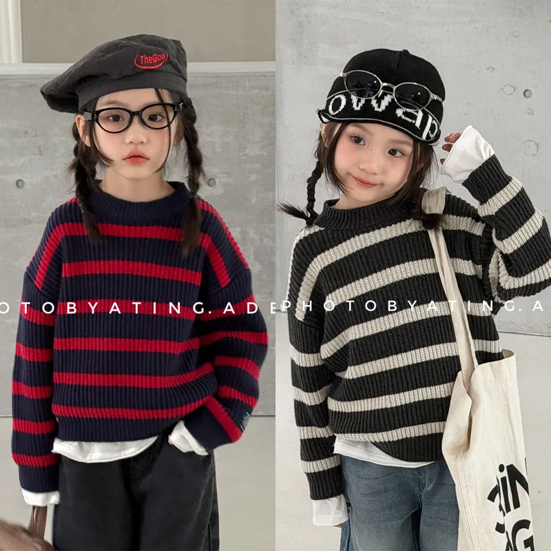 【KID】カラーストライプニット長袖Tシャツ