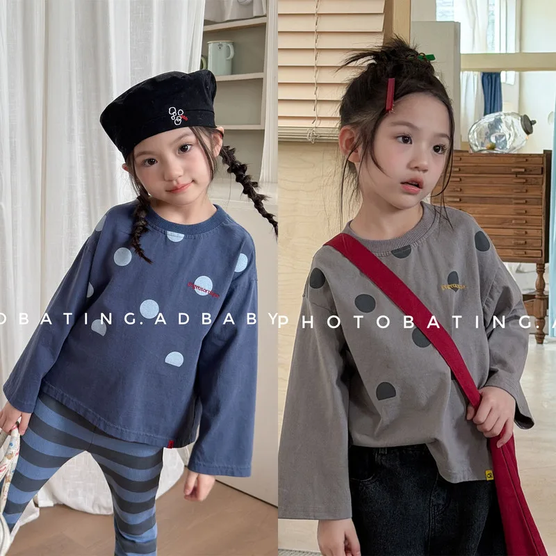 【KID】ハーフリブドット柄長袖Tシャツ