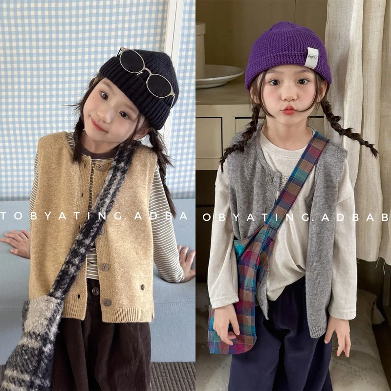 【KID】ボタンフロントニット前開きベスト