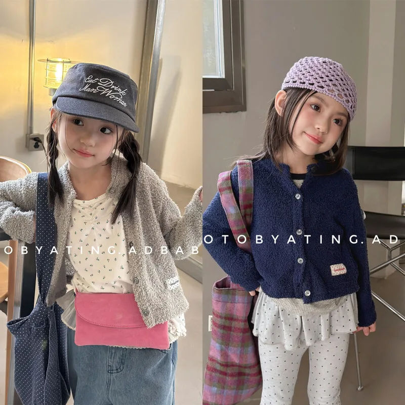 【KID】厚手ニット長袖ボタンカーディガン