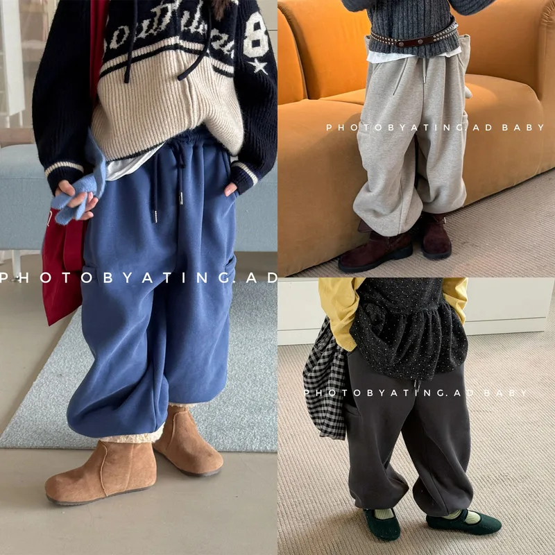 【KID】英字デザインワイドシルエットロングパンツ