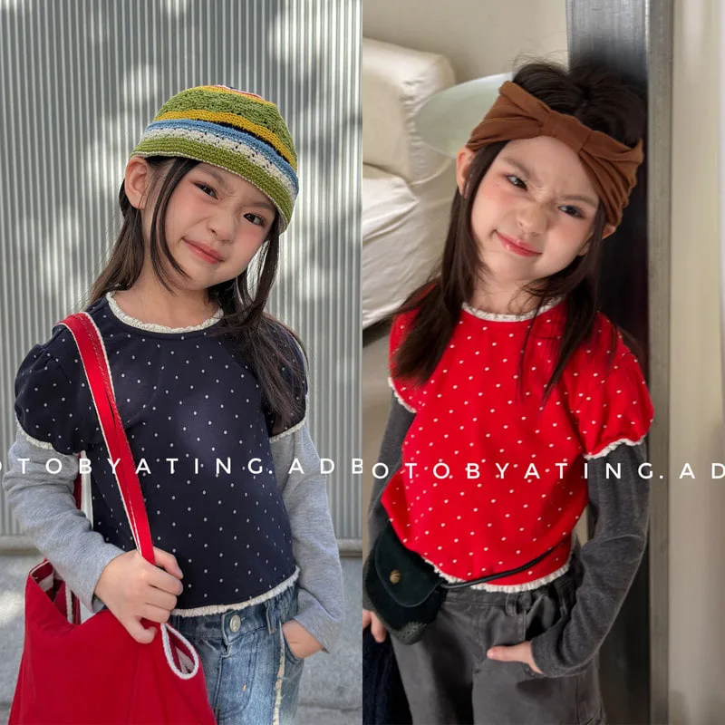 【KID】ドット柄レイヤード風長袖Tシャツ