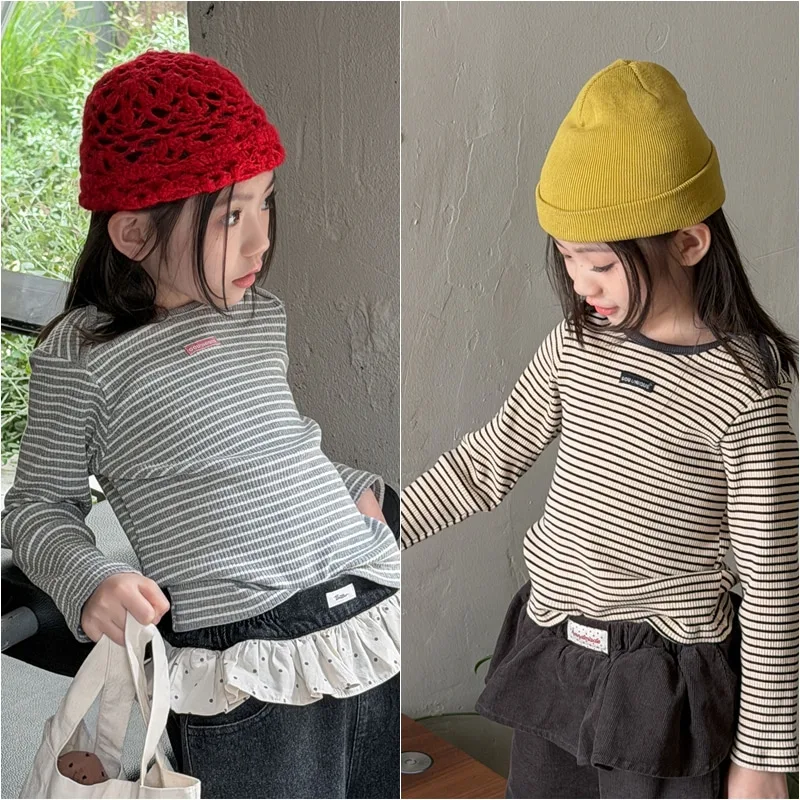 【KID】ストライプラウンドネック長袖Tシャツ