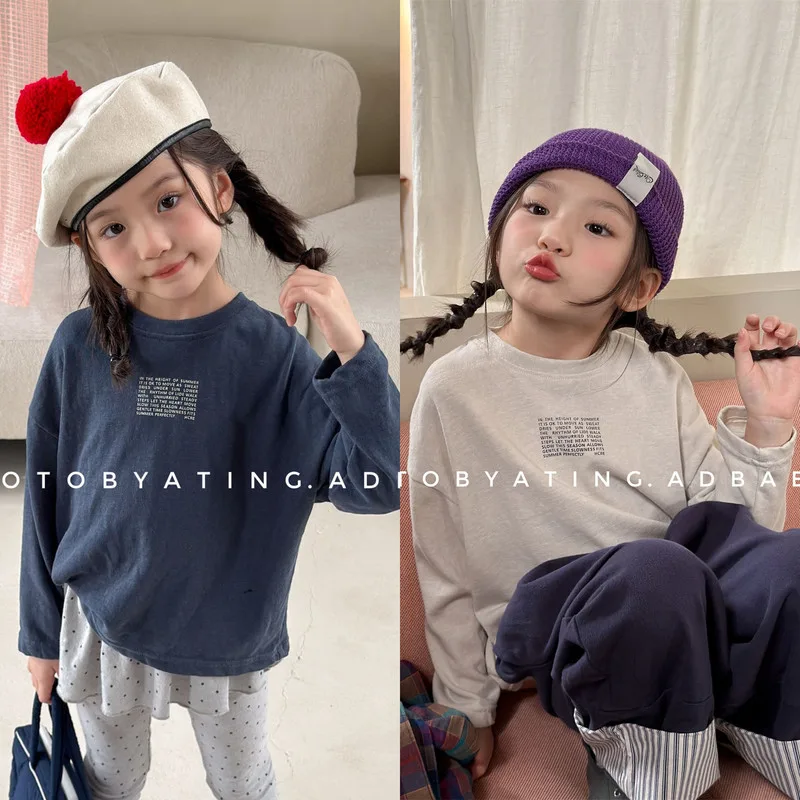 【KID】英字プリントラウンドネック長袖Tシャツ