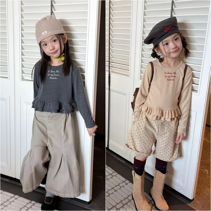 【KID】英字プリントフリル長袖Tシャツ
